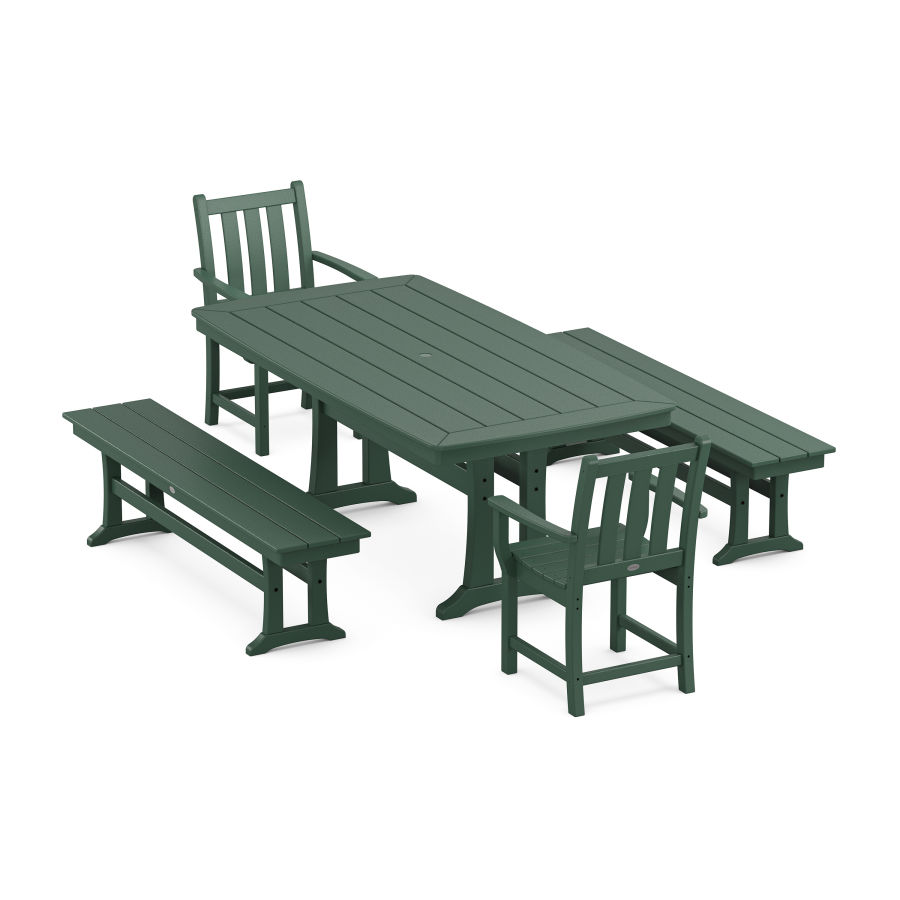 POLYWOOD Traditional Garden 5-Piece Dining Set with Trestle Legs in Green