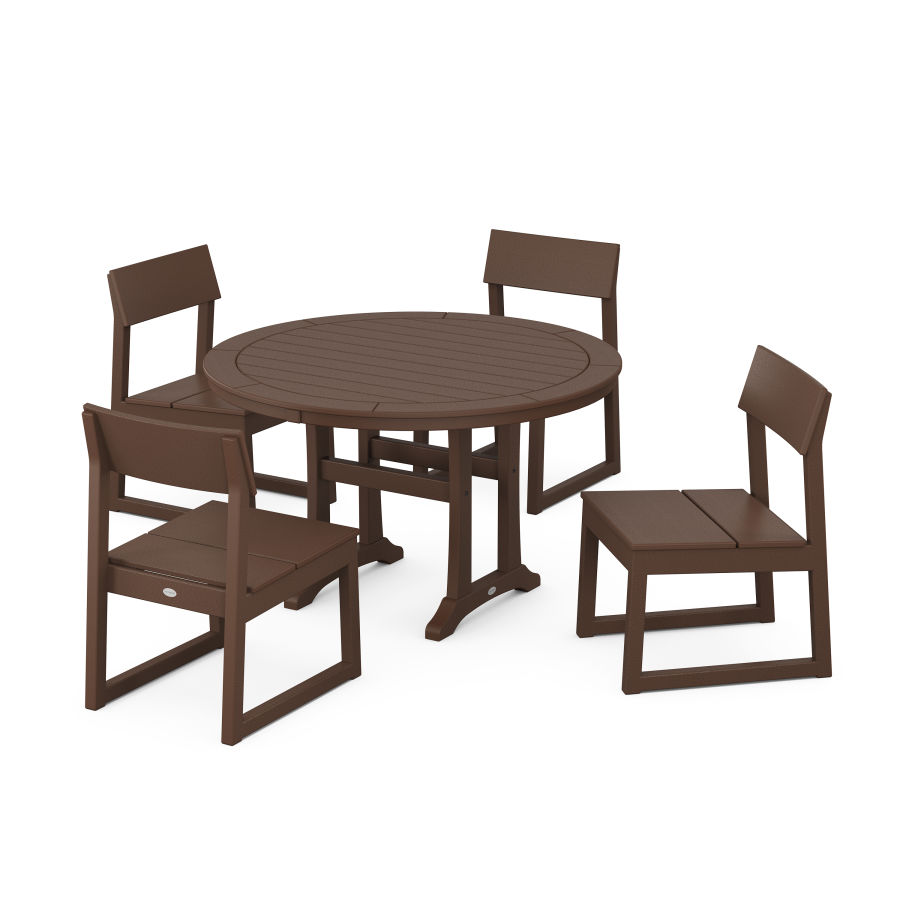 POLYWOOD EDGE Side Chair 5-Piece Round Dining Set With Trestle Legs in Mahogany