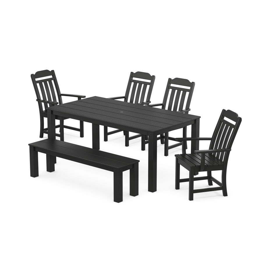POLYWOOD Country Living 6-Piece Parsons Dining Set with Bench in Black