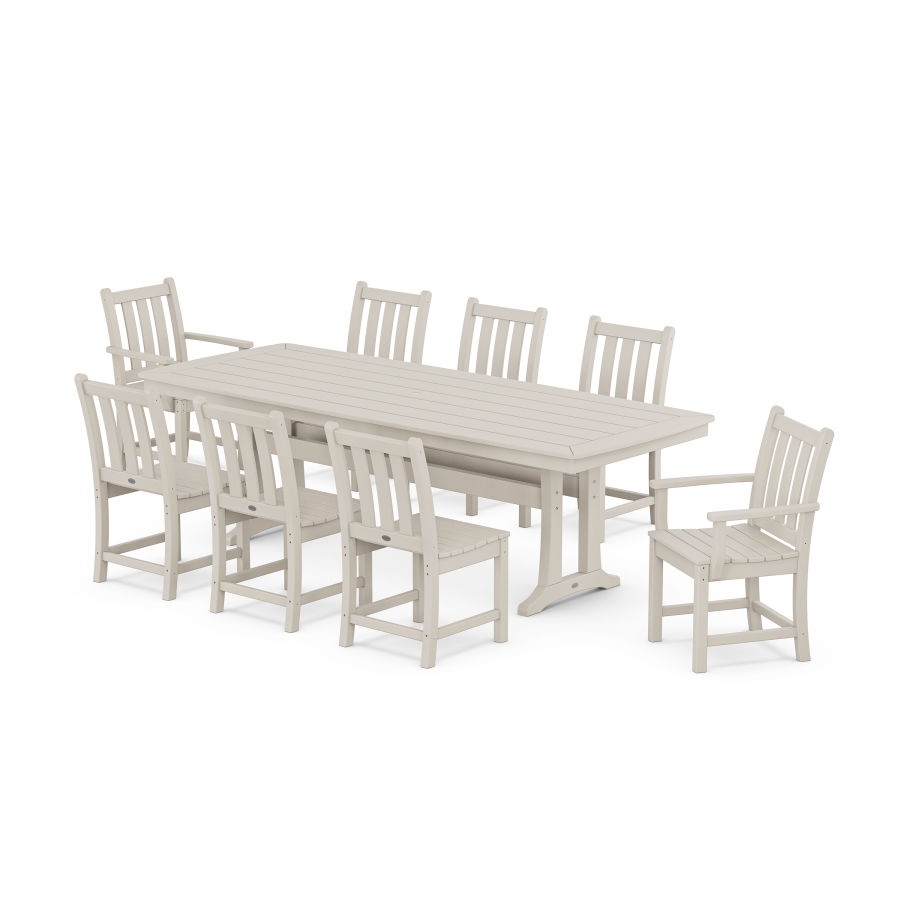 POLYWOOD Traditional Garden 9-Piece Dining Set with Trestle Legs in Sand