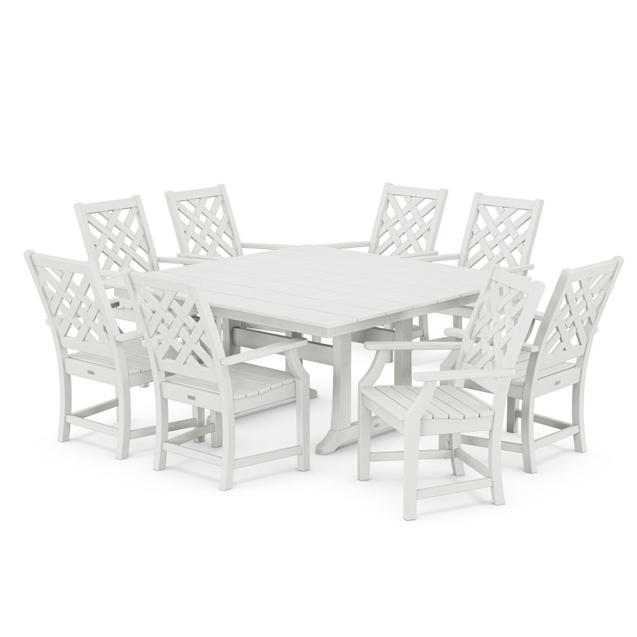 POLYWOOD Wovendale 9-Piece Square Farmhouse Dining Set with Trestle Legs in White