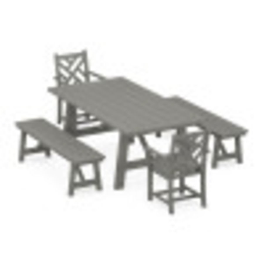 POLYWOOD Chippendale 5-Piece Rustic Farmhouse Dining Set With Benches