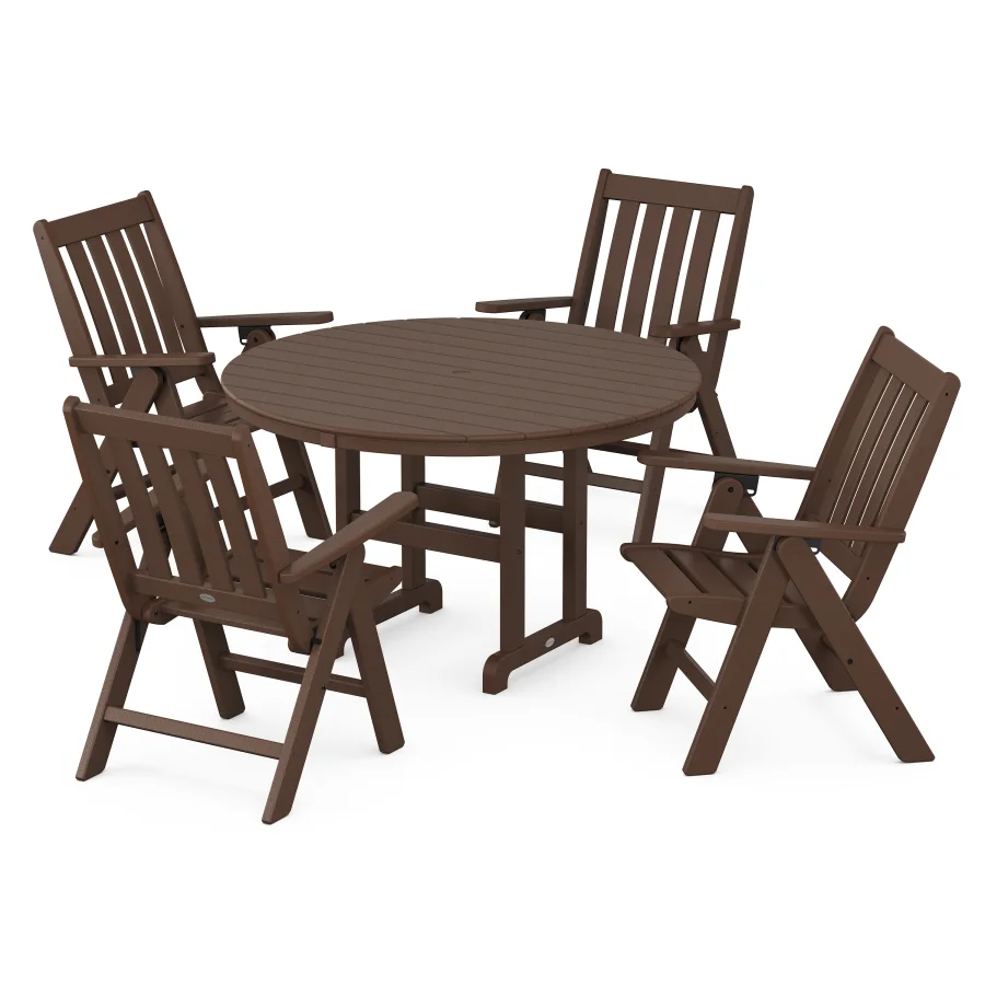 POLYWOOD Vineyard Folding 5-Piece Round Dining Set in Mahogany