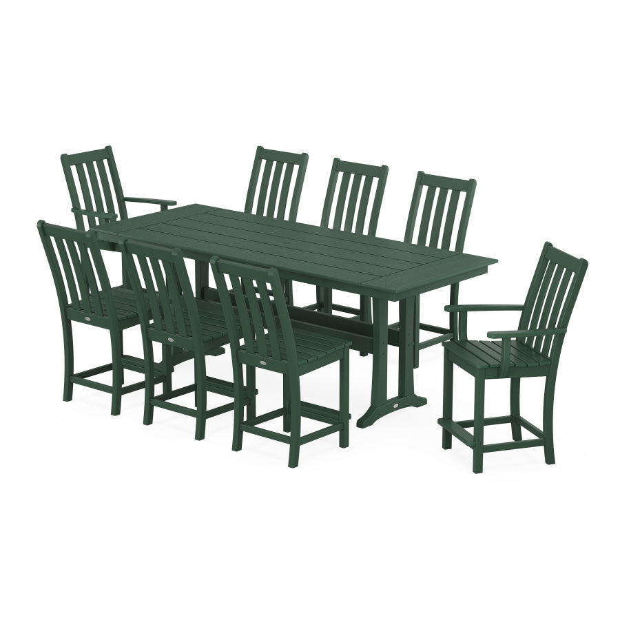 POLYWOOD Vineyard 9-Piece Farmhouse Counter Set with Trestle Legs in Green