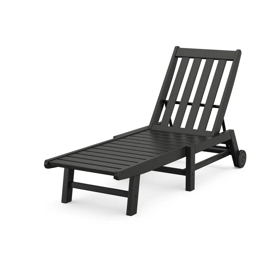 POLYWOOD Vineyard Chaise with Wheels in Black