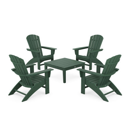 5-Piece Nautical Curveback Adirondack Chair Conversation Set with 36" Conversation Table in Green