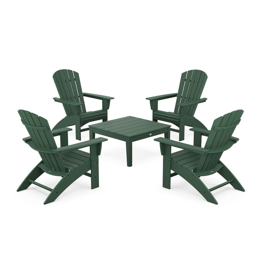 POLYWOOD 5-Piece Nautical Curveback Adirondack Chair Conversation Set with 36" Conversation Table in Green