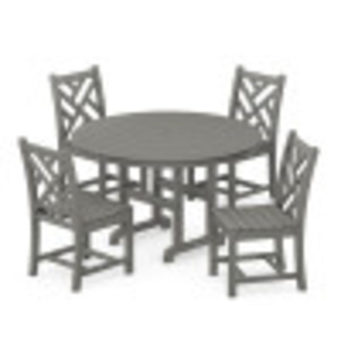 POLYWOOD Chippendale 5-Piece Round Farmhouse Side Chair Dining Set
