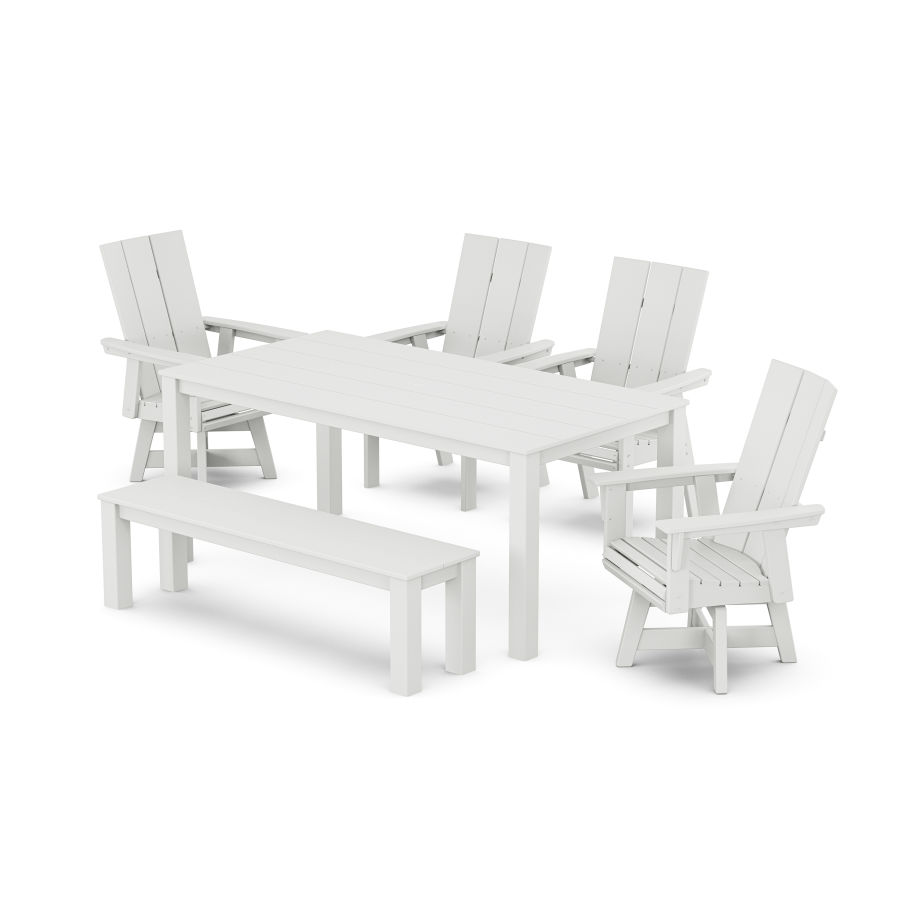 POLYWOOD Modern Curveback Adirondack 6-Piece Parsons Swivel Dining Set with Bench in White