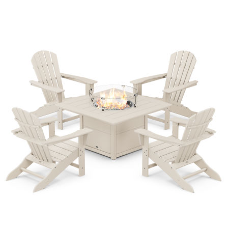 Palm Coast 5-Piece Adirondack Chair Conversation Set with Fire Pit Table in Sand