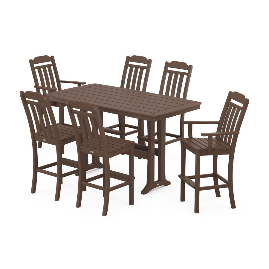 POLYWOOD Country Living 7-Piece Bar Set with Trestle Legs in Mahogany