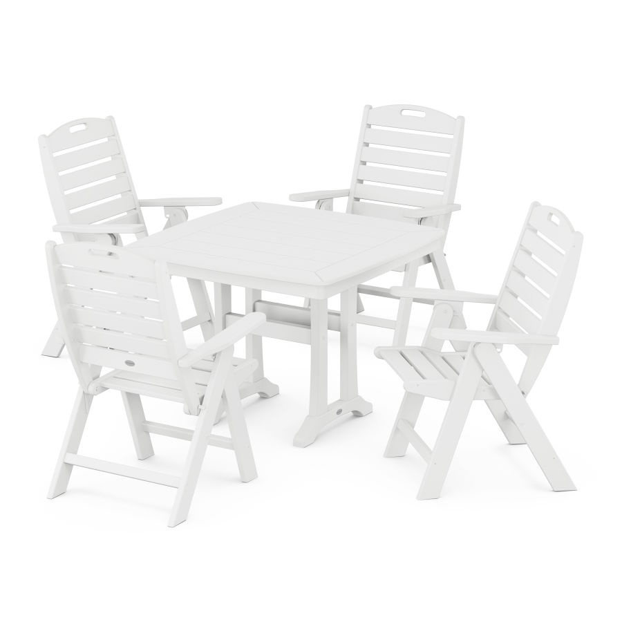 POLYWOOD Nautical Folding Highback Chair 5-Piece Dining Set with Trestle Legs in White