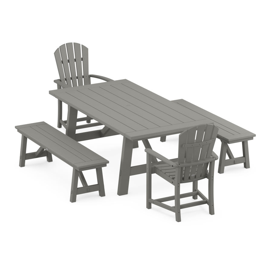 POLYWOOD Palm Coast 5-Piece Rustic Farmhouse Dining Set With Benches