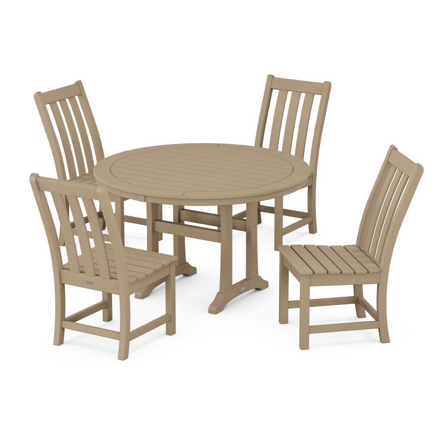 POLYWOOD Vineyard Side Chair 5-Piece Round Dining Set With Trestle Legs in Vintage Sahara