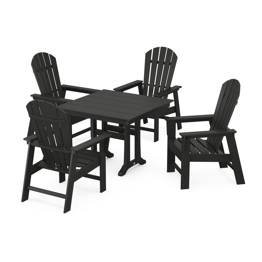 POLYWOOD South Beach 5-Piece Farmhouse Dining Set With Trestle Legs in Black