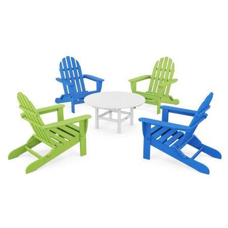 Classic Folding Adirondack 5-Piece Conversation Group in Pacific Blue / Lime