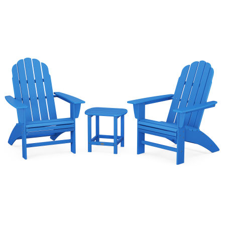 Vineyard 3-Piece Curveback Adirondack Set with South Beach 18" Side Table in Pacific Blue
