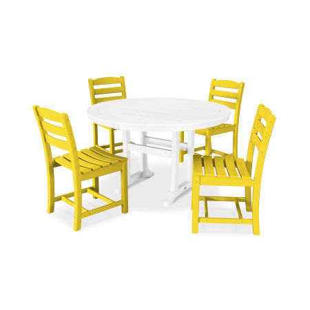 POLYWOOD La Casa Café 5-Piece Side Chair Dining Set in Lemon / White
