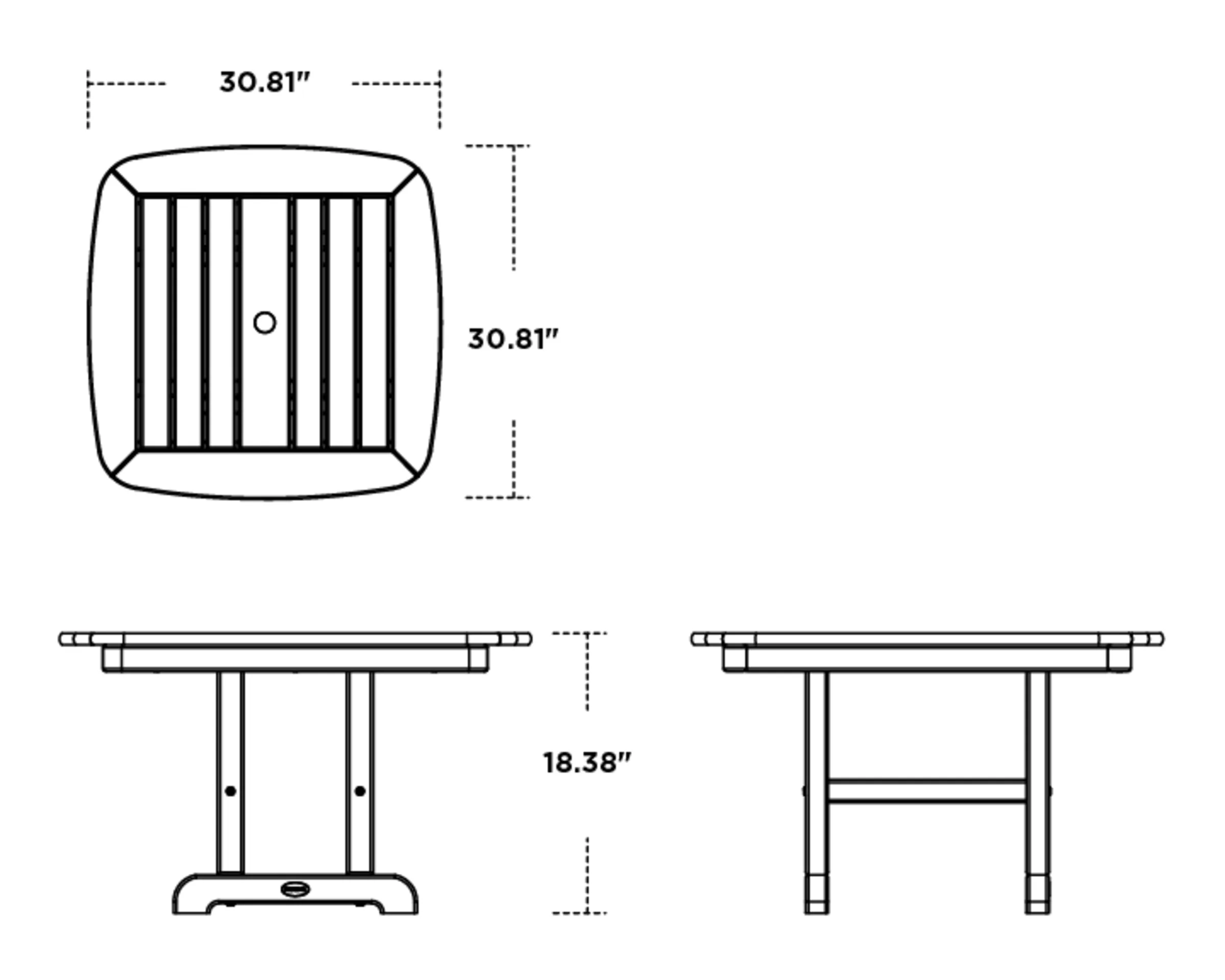 Dimensions for Nautical 31" Conversation Table