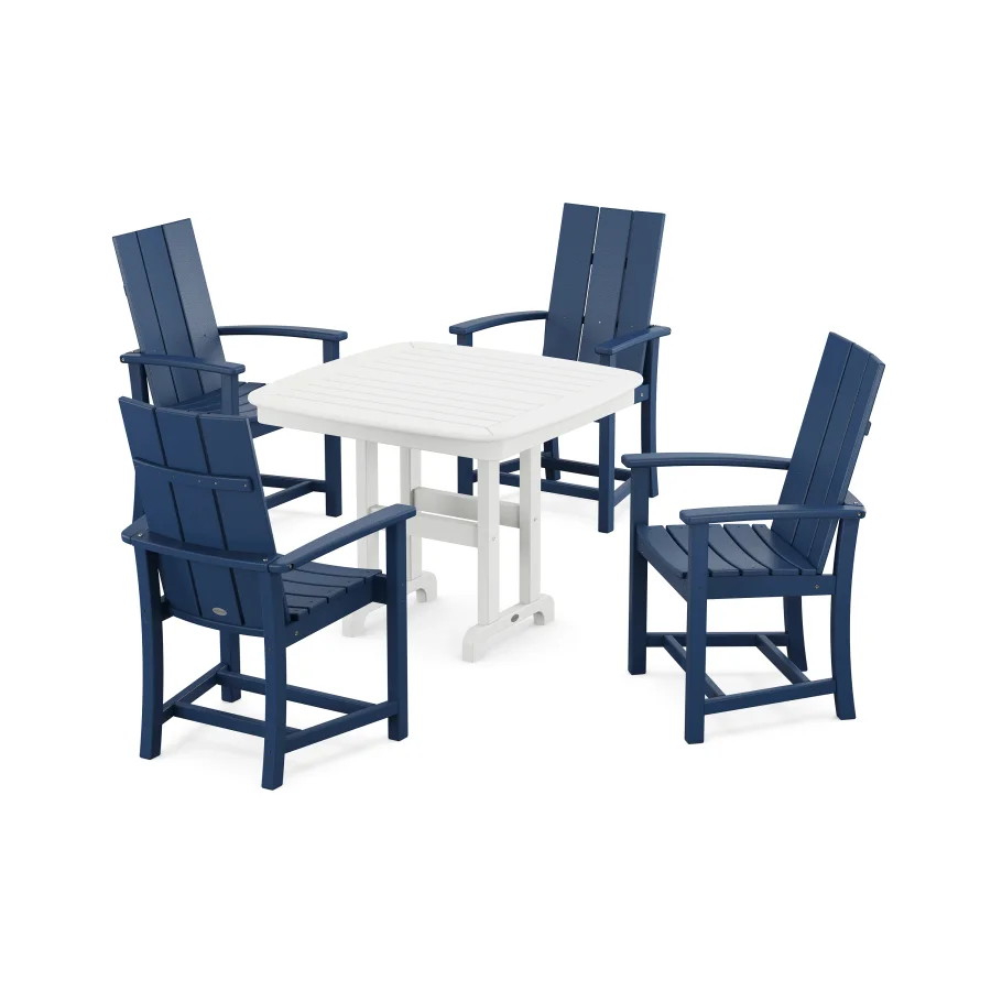 POLYWOOD Modern Adirondack 5-Piece Dining Set in Navy / White