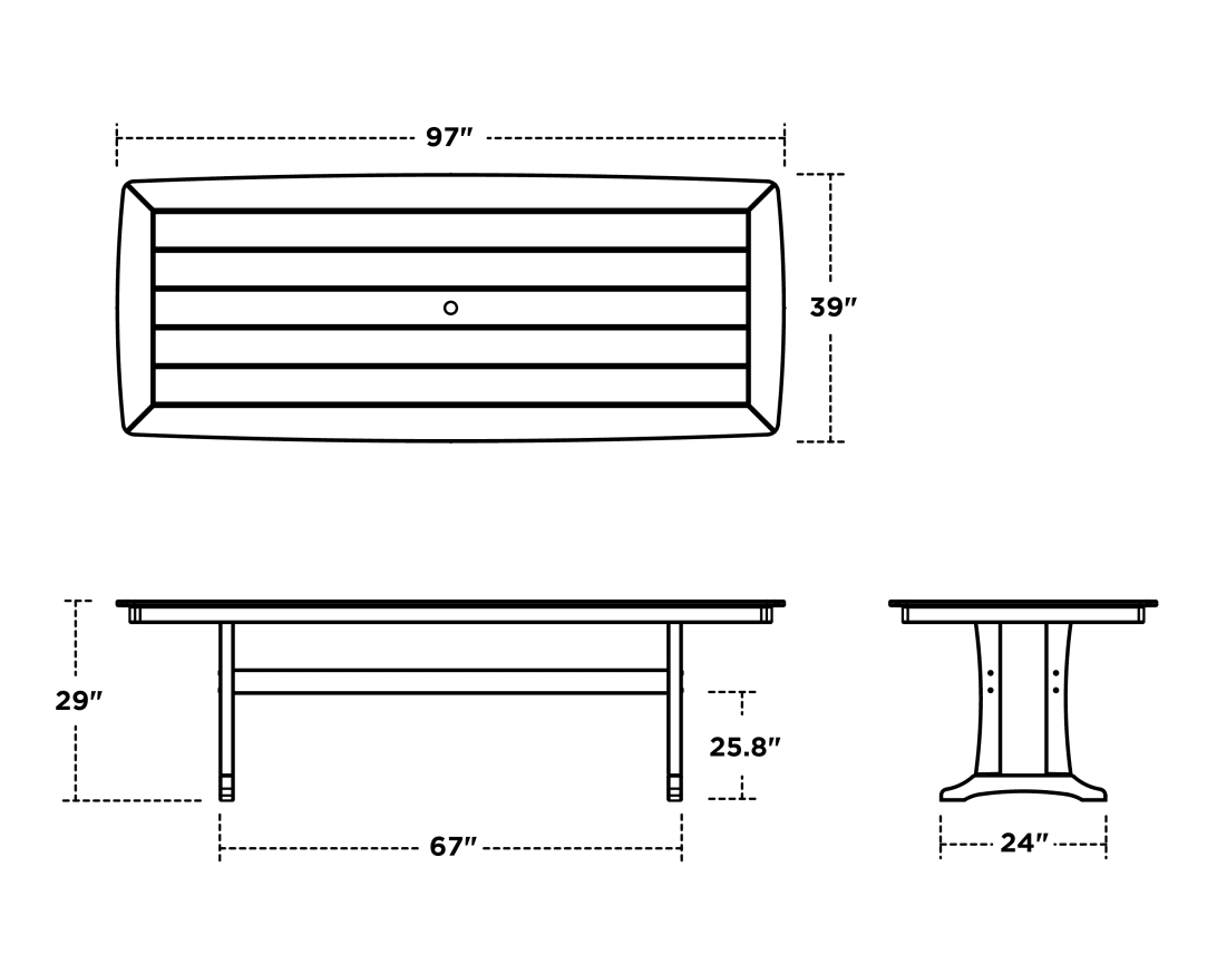 Dimensions for Nautical Trestle 39" x 97" Dining Table