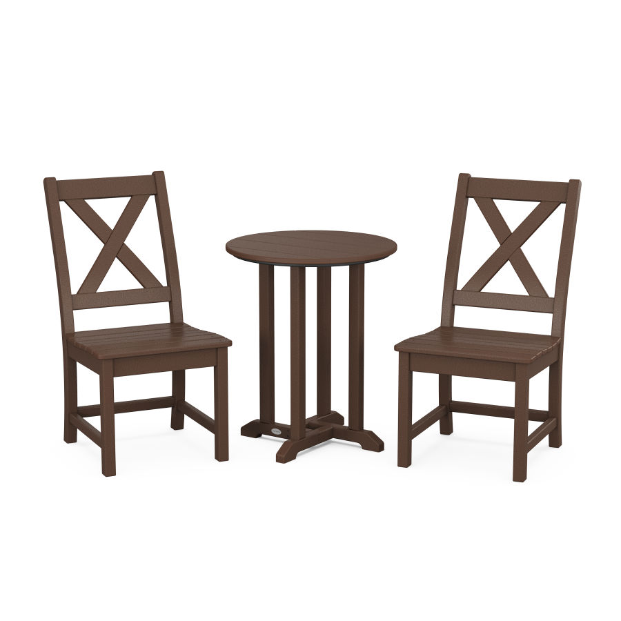 POLYWOOD Braxton Side Chair 3-Piece Round Dining Set in Mahogany