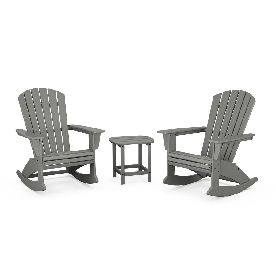 POLYWOOD Nautical Curveback 3-Piece Adirondack Rocking Chair Set