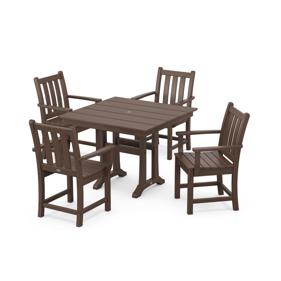 POLYWOOD Traditional Garden 5-Piece Farmhouse Dining Set With Trestle Legs in Mahogany