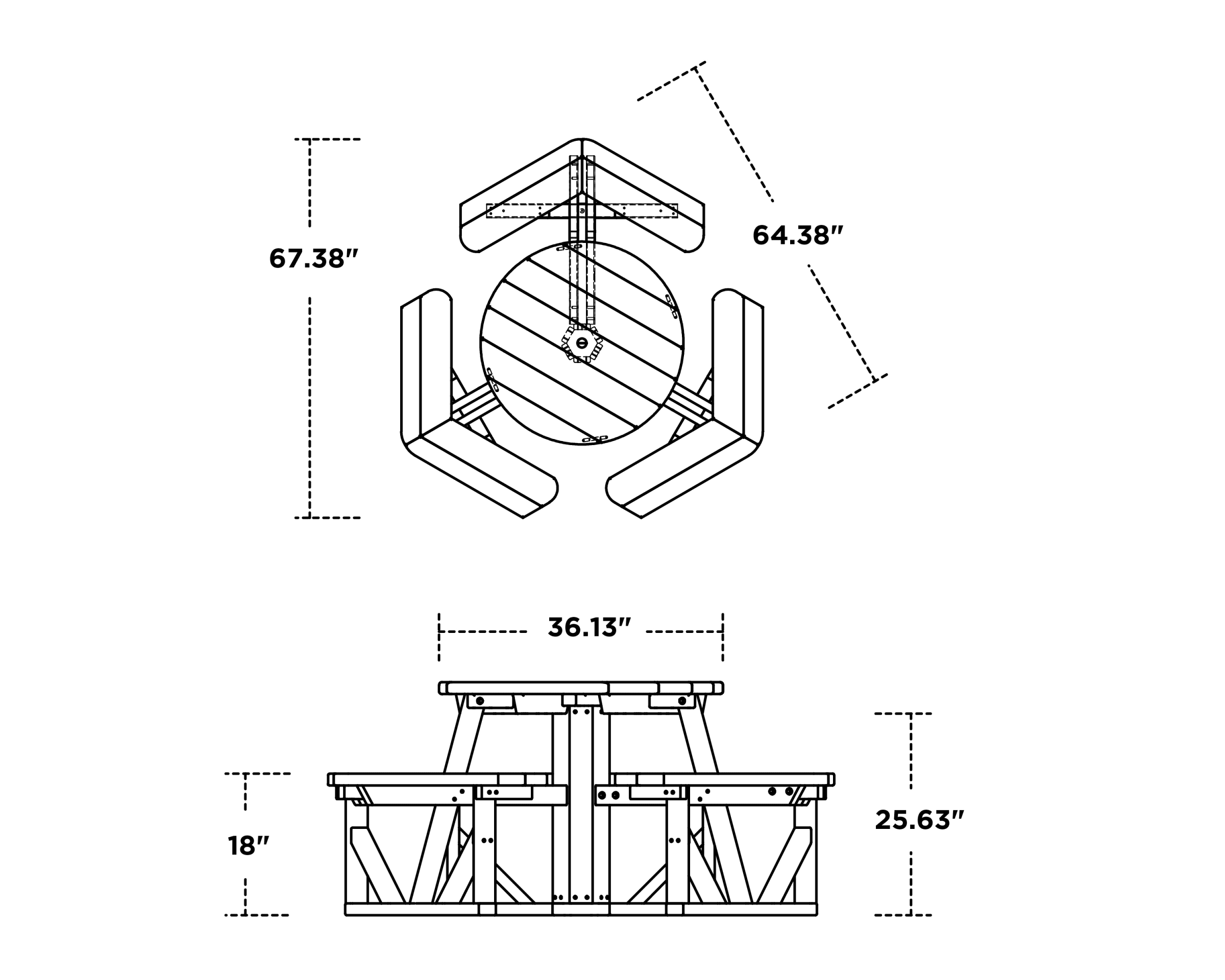 Dimensions for Park 36" Round Picnic Table