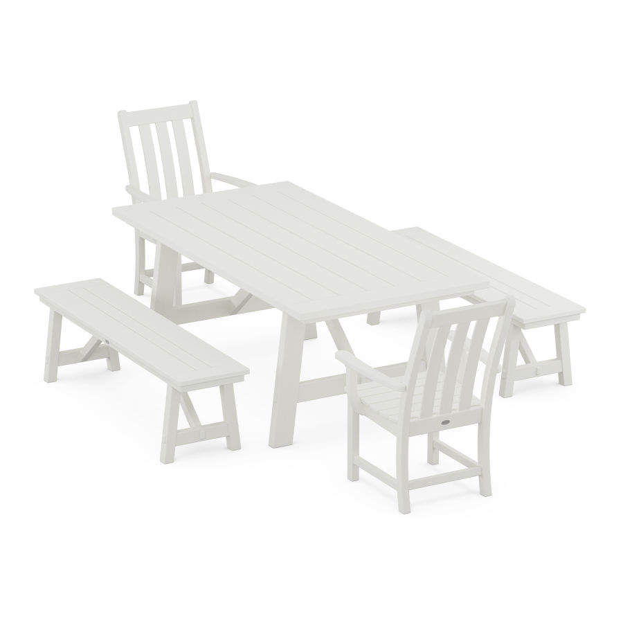 POLYWOOD Vineyard 5-Piece Rustic Farmhouse Dining Set With Trestle Legs in Vintage White