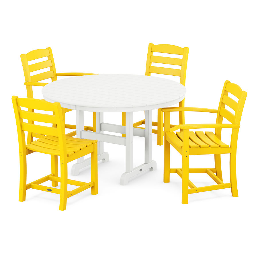 POLYWOOD La Casa Café 5-Piece Round Farmhouse Dining Set in Lemon / White