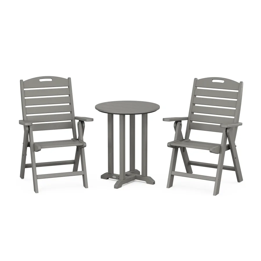 POLYWOOD Nautical Folding Highback Chair 3-Piece Round Bistro Dining Set