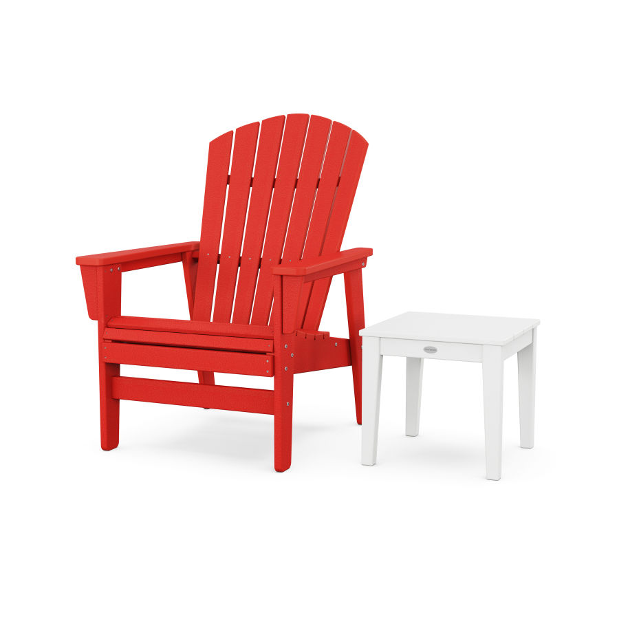 POLYWOOD Nautical Grand Upright Adirondack Chair with Side Table in Sunset Red / White