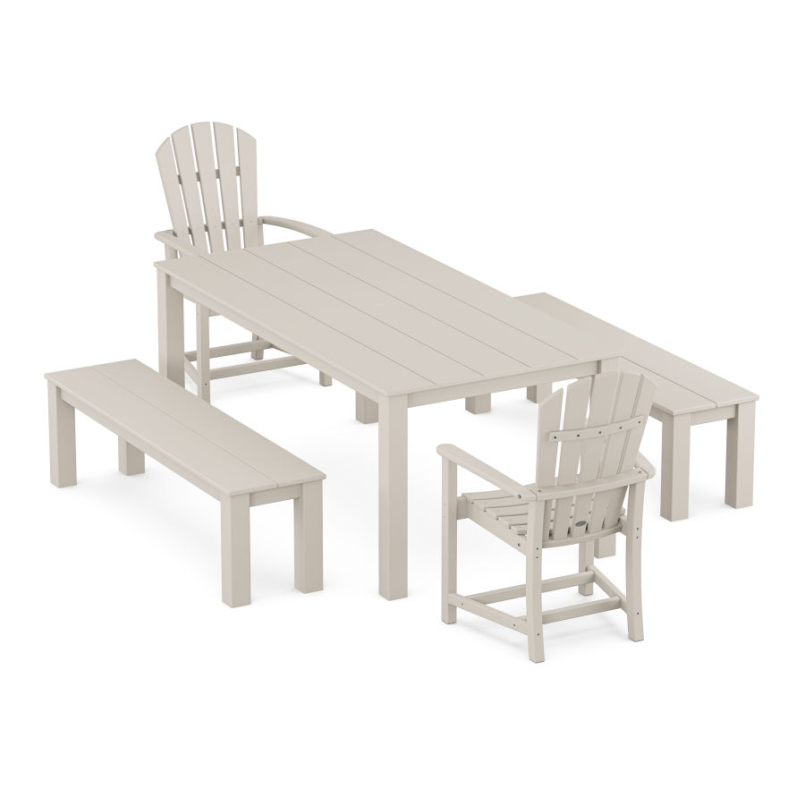 POLYWOOD Palm Coast 5-Piece Parsons Dining Set with Benches in Sand