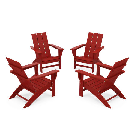 4-Piece Modern Adirondack Chair Conversation Set in Crimson Red