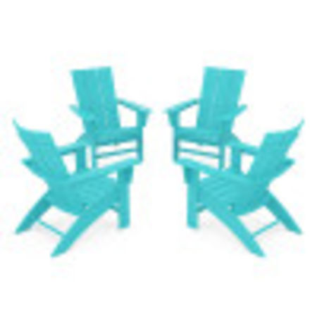 POLYWOOD 4-Piece Modern Curveback Adirondack Conversation Set in Aruba