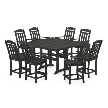 Country Living 9-Piece Square Farmhouse Counter Set with Trestle Legs in Black