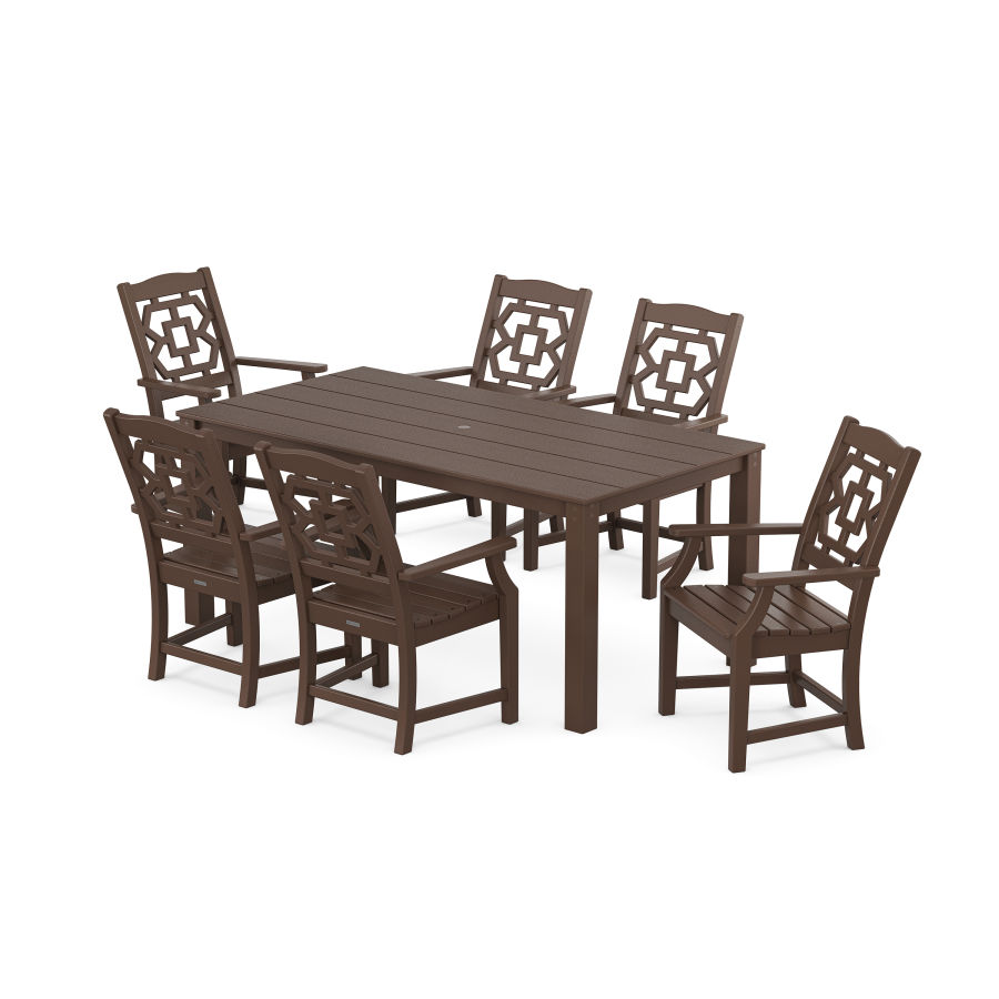 POLYWOOD Chinoiserie Arm Chair 7-Piece Parsons Dining Set in Mahogany