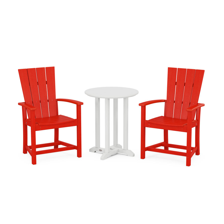 POLYWOOD Quattro 3-Piece Round Farmhouse Dining Set in Sunset Red