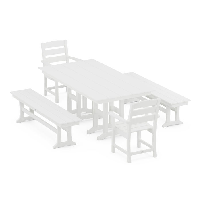 POLYWOOD Lakeside 5-Piece Farmhouse Dining Set with Benches