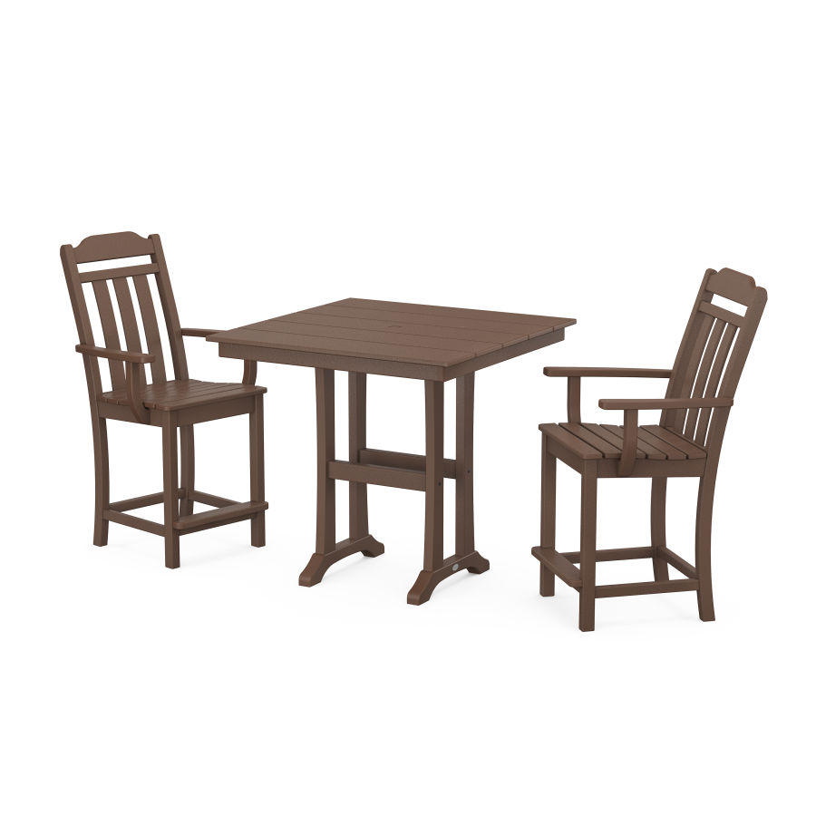 POLYWOOD Country Living 3-Piece Farmhouse Counter Set with Trestle Legs in Mahogany