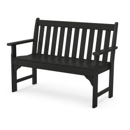 Small black store bench for porch