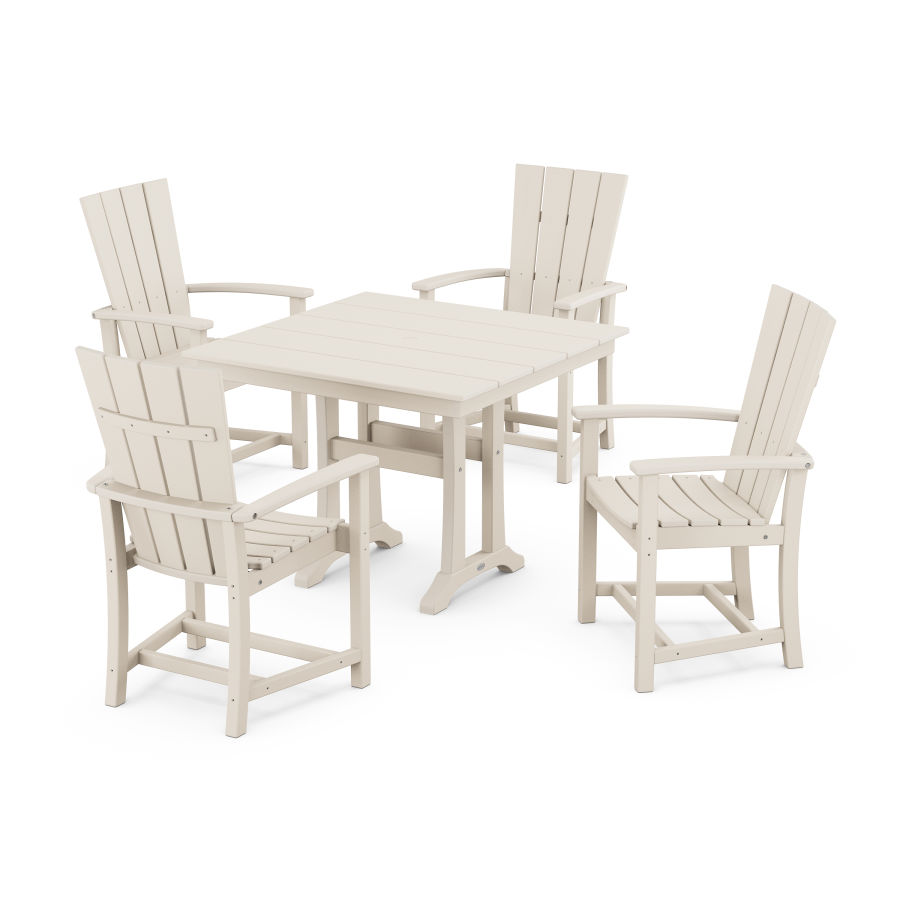 POLYWOOD Quattro 5-Piece Farmhouse Dining Set With Trestle Legs in Sand
