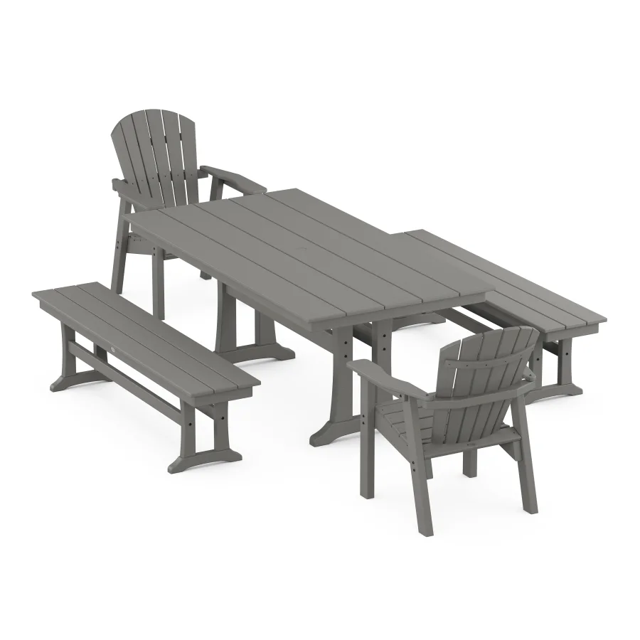 POLYWOOD Seashell 5-Piece Farmhouse Dining Set With Trestle Legs