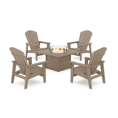 POLYWOOD 5-Piece Nautical Grand Upright Adirondack Conversation Set with Fire Pit Table in Vintage Sahara
