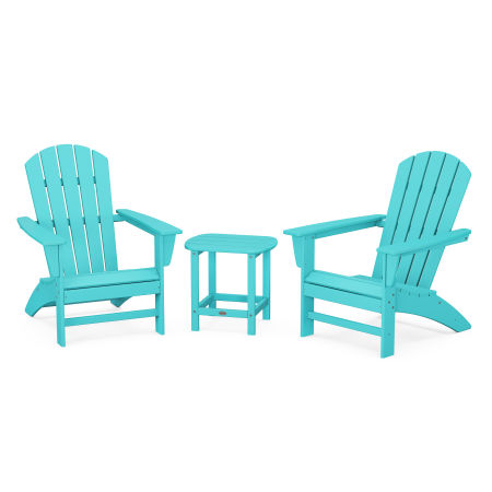 Nautical 3-Piece Adirondack Set with South Beach 18" Side Table in Aruba