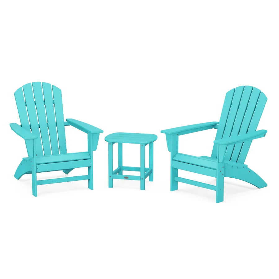 POLYWOOD Nautical 3-Piece Adirondack Set with South Beach 18" Side Table in Aruba