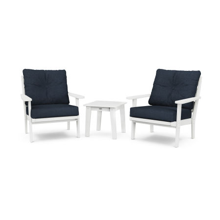 POLYWOOD Lakeside 3-Piece Deep Seating Chair Set in White / Marine Indigo