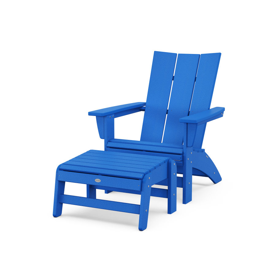 POLYWOOD Modern Grand Adirondack Chair with Ottoman in Pacific Blue
