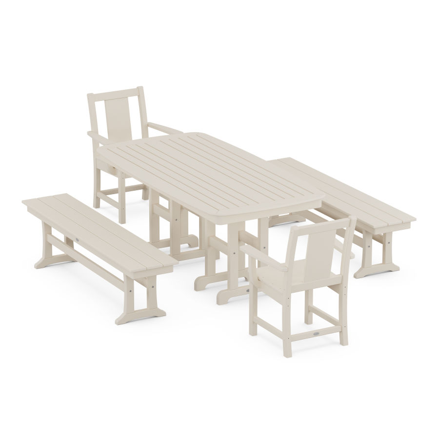 POLYWOOD Prairie 5-Piece Dining Set with Benches in Sand